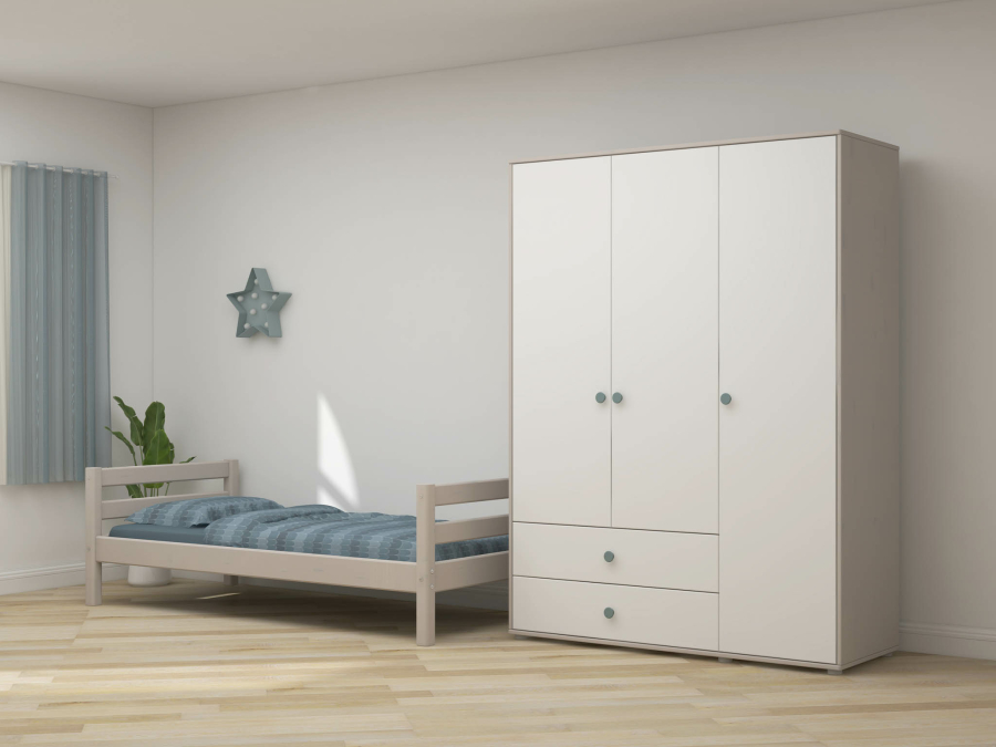 Flexa Classic 3-deurs kledingkast greywash / wit / teal - Afbeelding 5