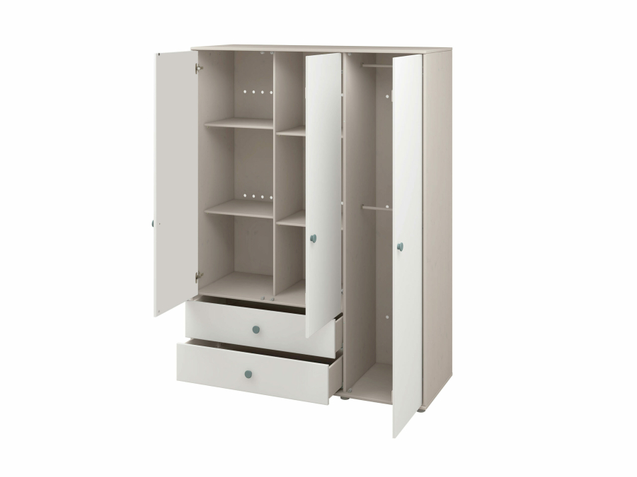 Flexa Classic 3-deurs kledingkast greywash / wit / teal - Afbeelding 4