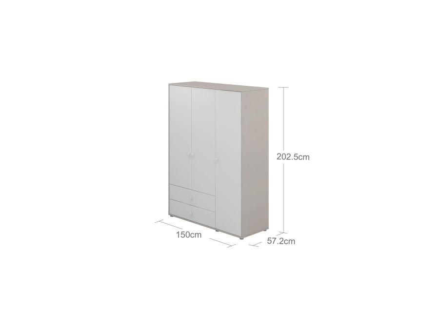 Flexa Classic 3-deurs kledingkast greywash / wit / wit - Afbeelding 4