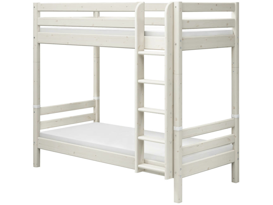 Flexa Classic stapelbed met extra hoogte en rechte ladder 90x200 whitewash