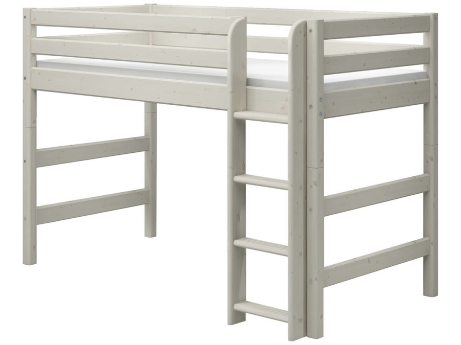Flexa Classic verhoogde halfhoogslaper m. rechte ladder 90x200 whitewash