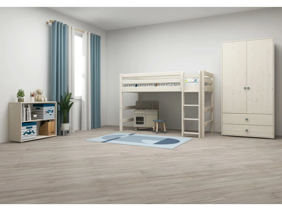 Flexa Classic verhoogde halfhoogslaper m. rechte ladder 90x200 whitewash - Afbeelding 6