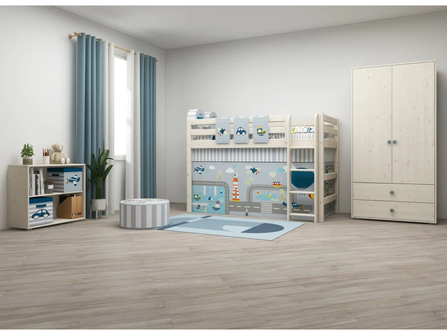 Flexa Classic verhoogde halfhoogslaper m. rechte ladder 90x200 whitewash - Afbeelding 5