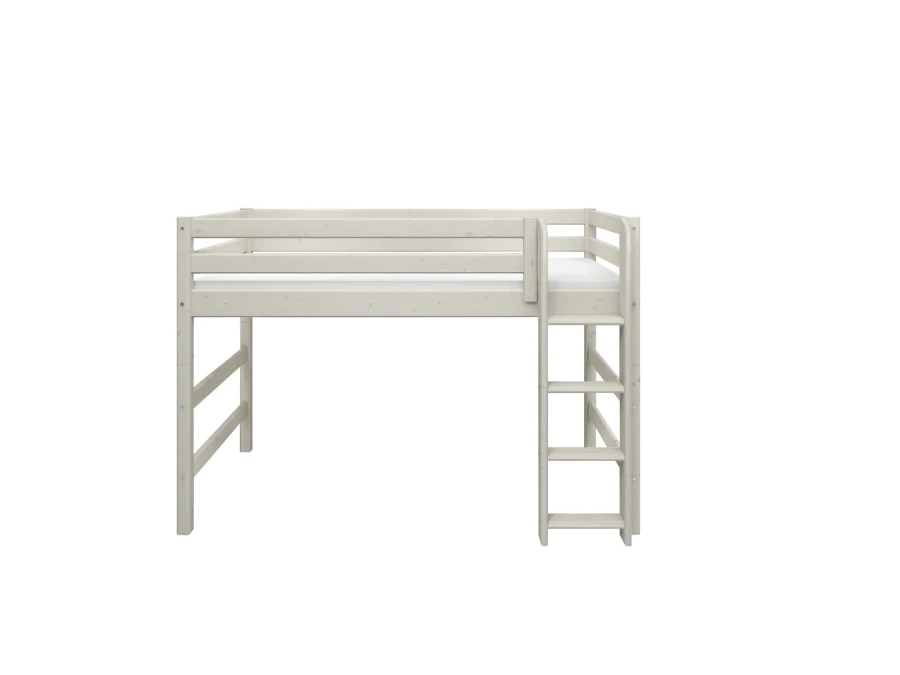 Flexa Classic verhoogde halfhoogslaper m. rechte ladder 90x200 whitewash - Afbeelding 2