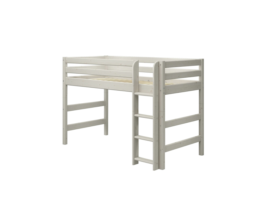 Flexa Classic verhoogde halfhoogslaper m. rechte ladder 90x200 whitewash - Afbeelding 3