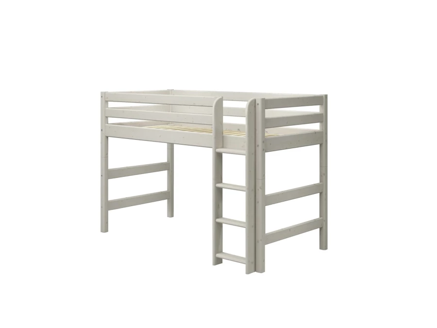 Flexa Classic verhoogde halfhoogslaper m. rechte ladder 90x200 whitewash - Afbeelding 3