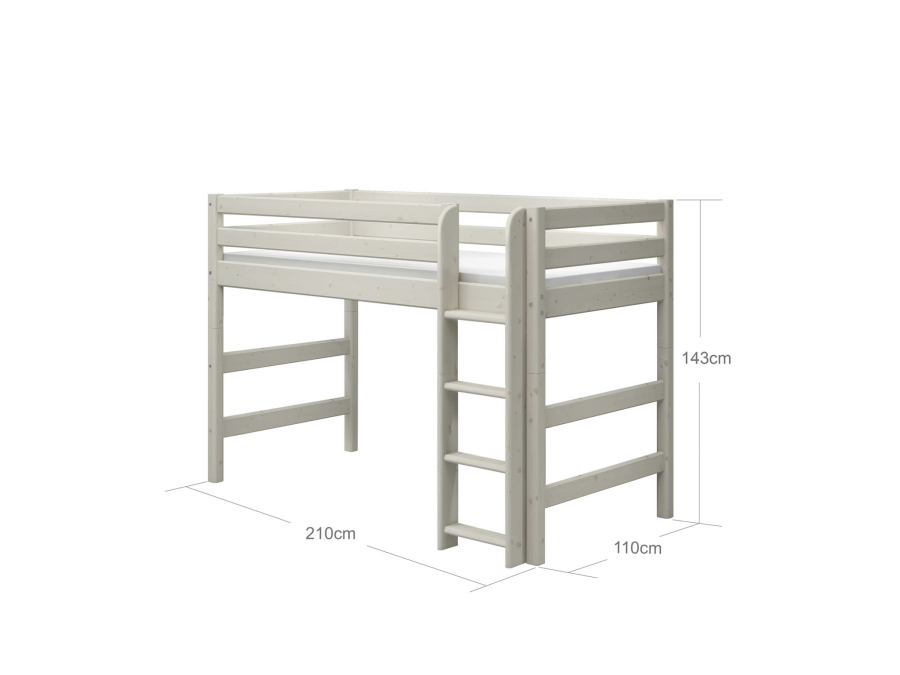 Flexa Classic verhoogde halfhoogslaper m. rechte ladder 90x200 whitewash - Afbeelding 4