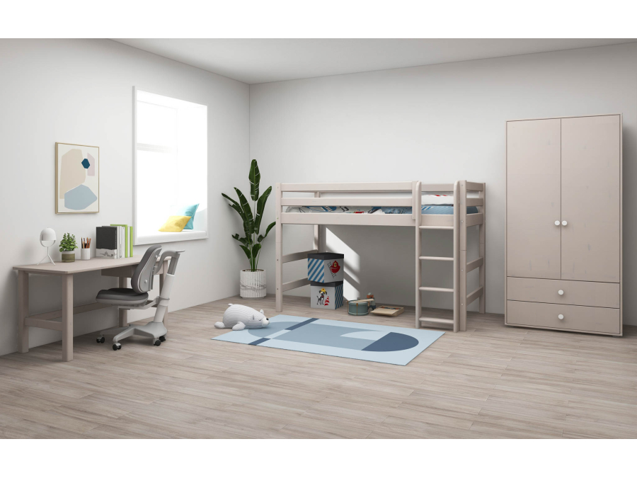 Flexa Classic verhoogde halfhoogslaper m. rechte ladder 90x200 greywash - Afbeelding 6