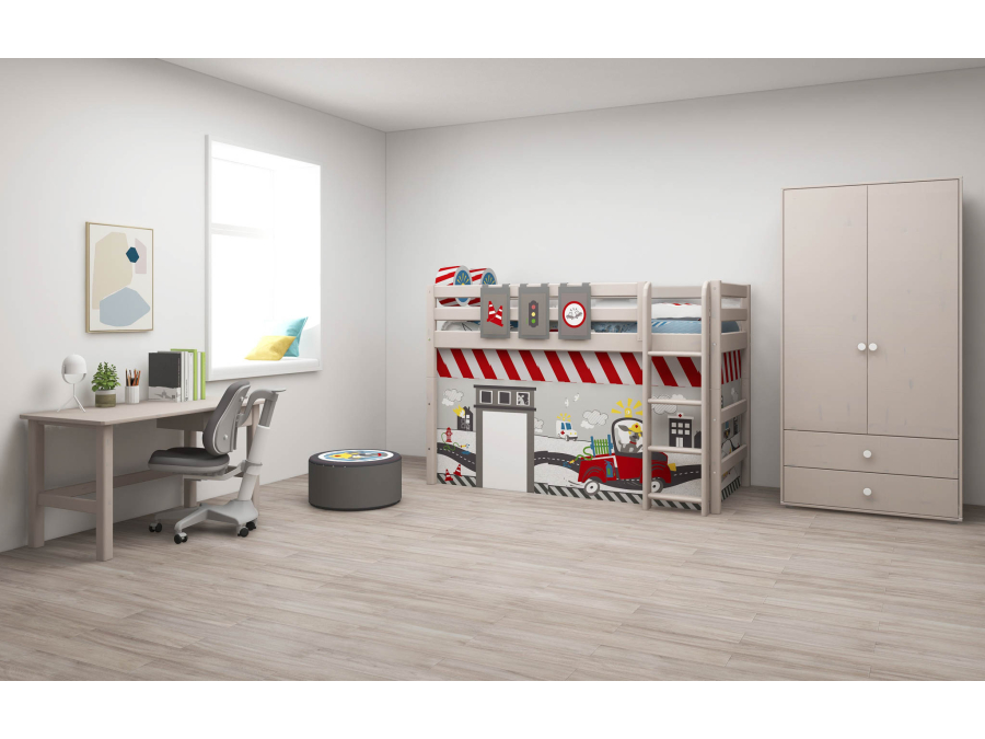 Flexa Classic verhoogde halfhoogslaper m. rechte ladder 90x200 greywash - Afbeelding 5