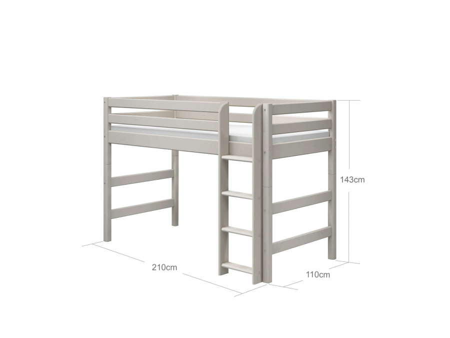 Flexa Classic verhoogde halfhoogslaper m. rechte ladder 90x200 greywash - Afbeelding 4