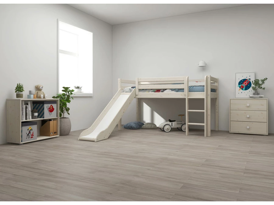 Flexa Classic halfhoogslaper m. rechte ladder en glijbaan 90x200 whitewash - Afbeelding 6