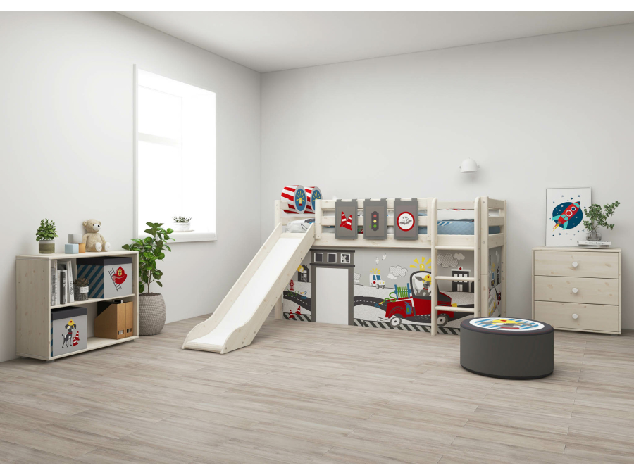 Flexa Classic halfhoogslaper m. rechte ladder en glijbaan 90x200 whitewash - Afbeelding 5