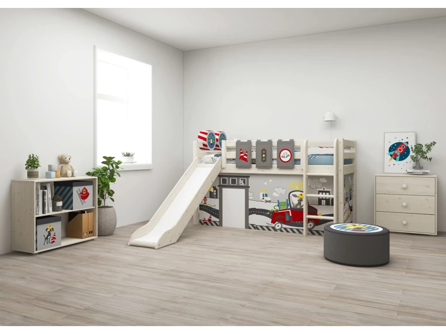 Flexa Classic halfhoogslaper m. rechte ladder en glijbaan 90x200 whitewash - Afbeelding 5