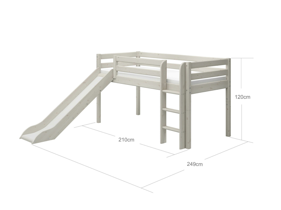 Flexa Classic halfhoogslaper m. rechte ladder en glijbaan 90x200 whitewash - Afbeelding 4