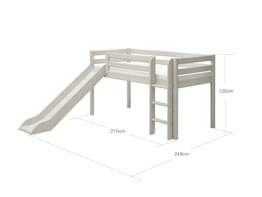 Flexa Classic halfhoogslaper m. rechte ladder en glijbaan 90x200 whitewash - Afbeelding 4