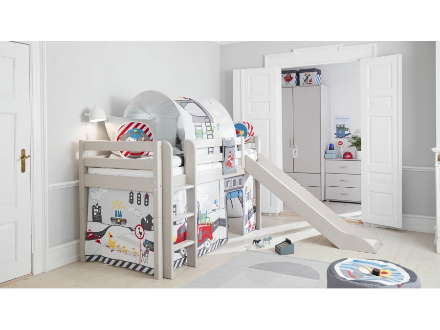 Flexa Classic halfhoogslaper m. rechte ladder en glijbaan 90x200 greywash - Afbeelding 6