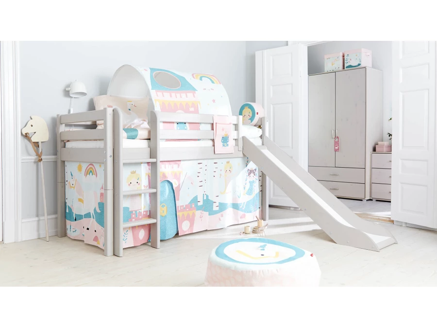 Flexa Classic halfhoogslaper m. rechte ladder en glijbaan 90x200 greywash - Afbeelding 5