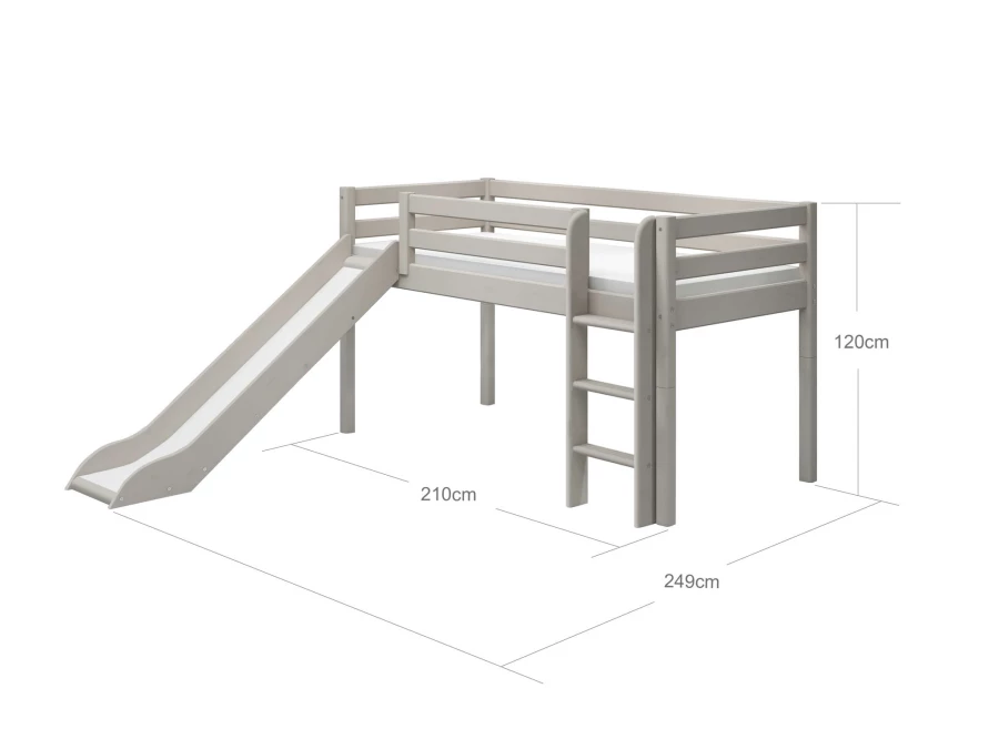 Flexa Classic halfhoogslaper m. rechte ladder en glijbaan 90x200 greywash - Afbeelding 4