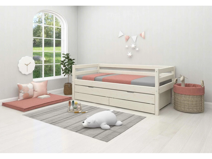 Flexa Classic bedbank met onderschuifbed en opberglades 90x200 whitewash - Afbeelding 7