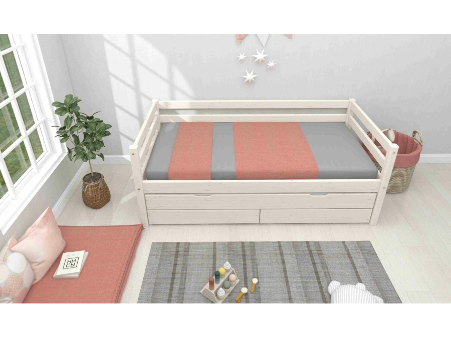 Flexa Classic bedbank met onderschuifbed en opberglades 90x200 whitewash - Afbeelding 6