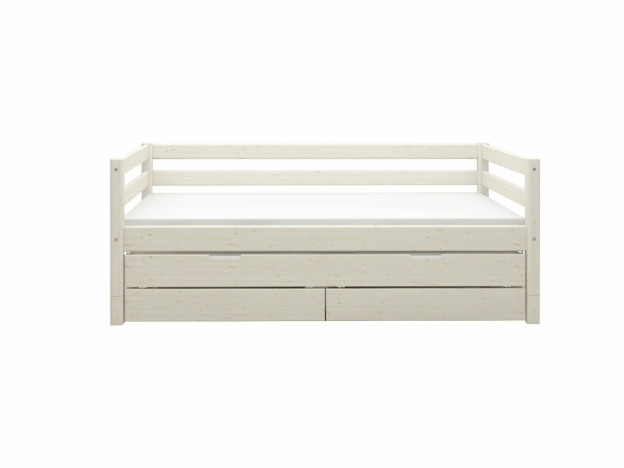 Flexa Classic bedbank met onderschuifbed en opberglades 90x200 whitewash - Afbeelding 2