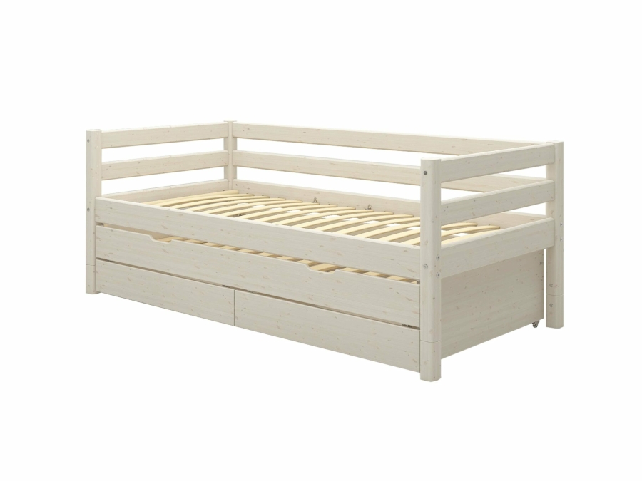 Flexa Classic bedbank met onderschuifbed en opberglades 90x200 whitewash - Afbeelding 3