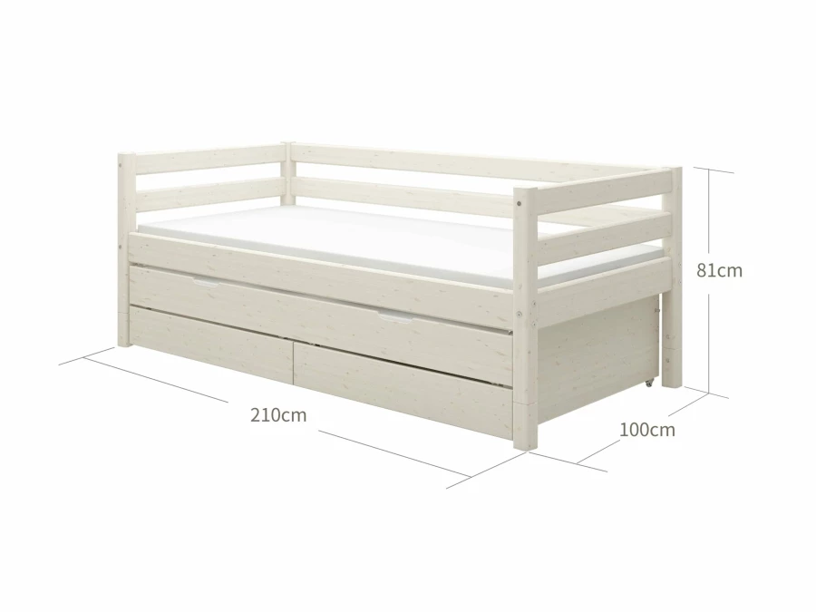 Flexa Classic bedbank met onderschuifbed en opberglades 90x200 whitewash - Afbeelding 5