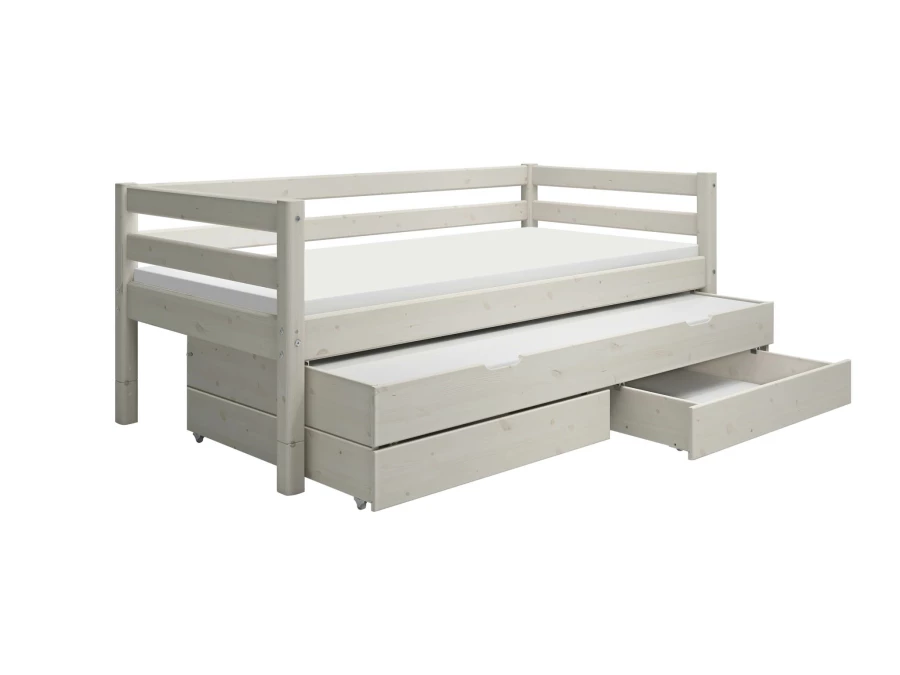 Flexa Classic bedbank met onderschuifbed en opberglades 90x200 whitewash - Afbeelding 4