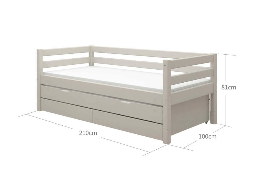 Flexa Classic bedbank met onderschuifbed en opberglades 90x200 greywash - Afbeelding 4