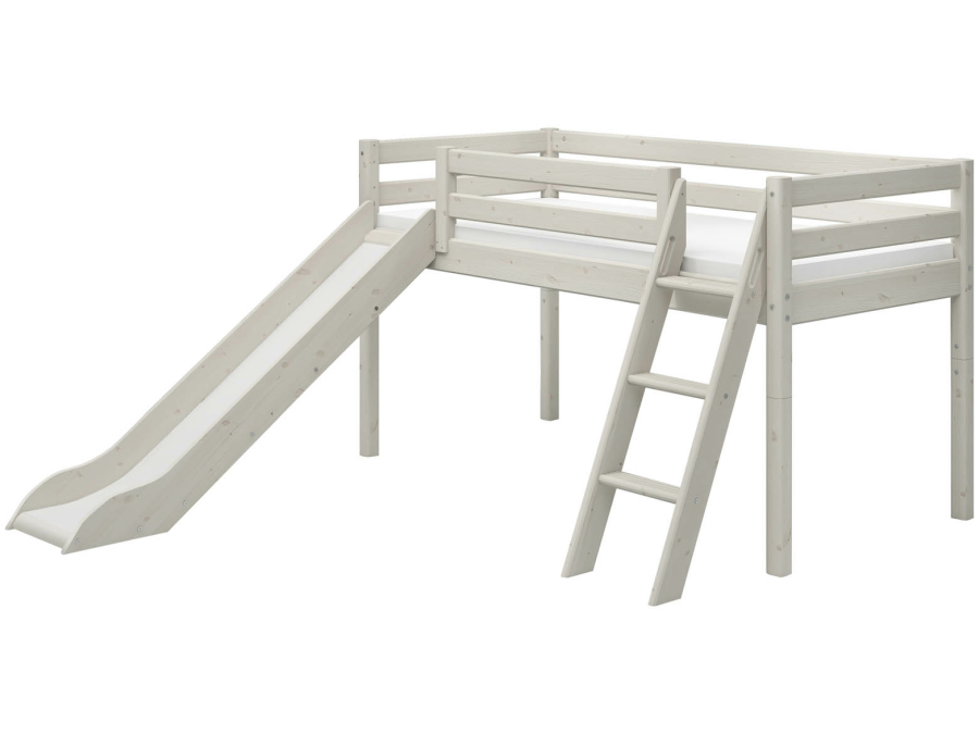 Flexa Classic halfhoogslaper m. glijbaan en schuine ladder 90x200 whitewash