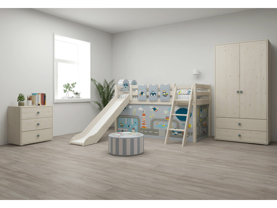 Flexa Classic halfhoogslaper m. glijbaan en schuine ladder 90x200 whitewash - Afbeelding 5