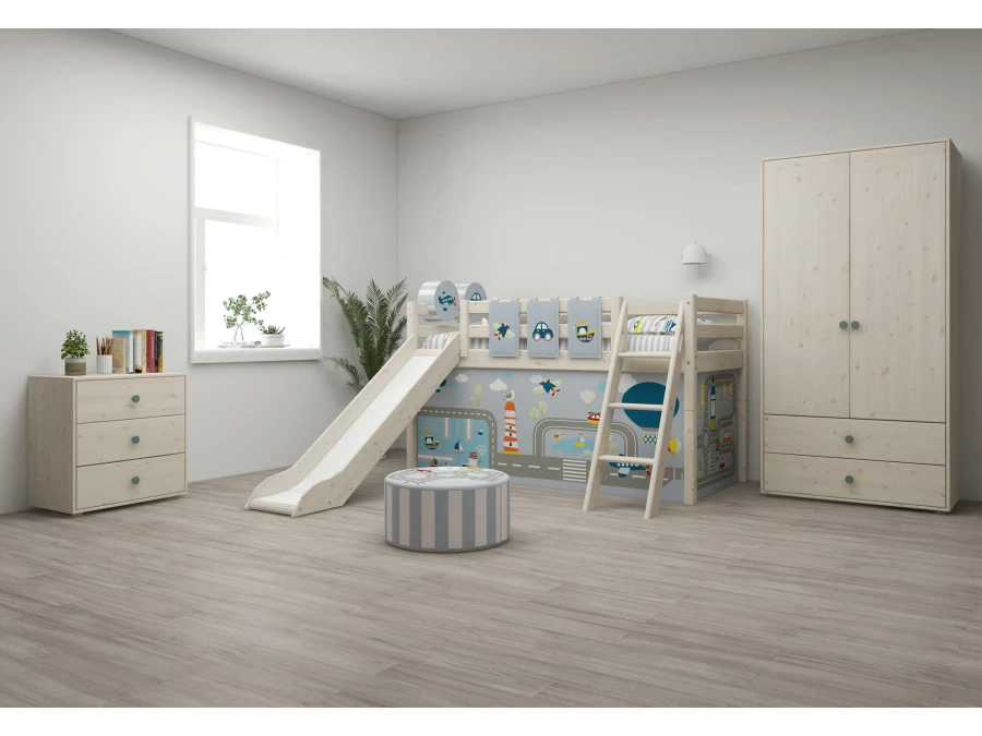 Flexa Classic halfhoogslaper m. glijbaan en schuine ladder 90x200 whitewash - Afbeelding 5