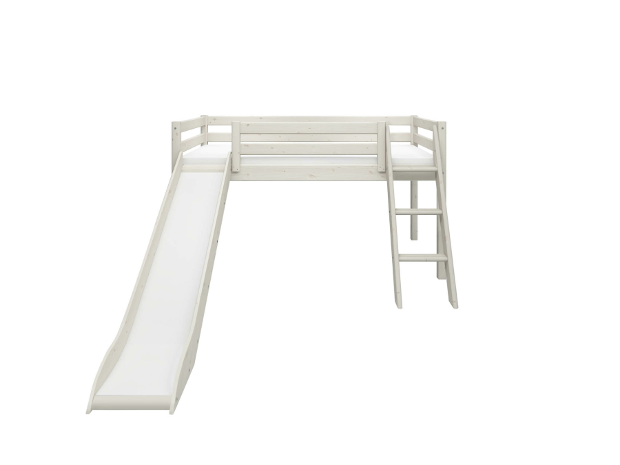 Flexa Classic halfhoogslaper m. glijbaan en schuine ladder 90x200 whitewash - Afbeelding 2