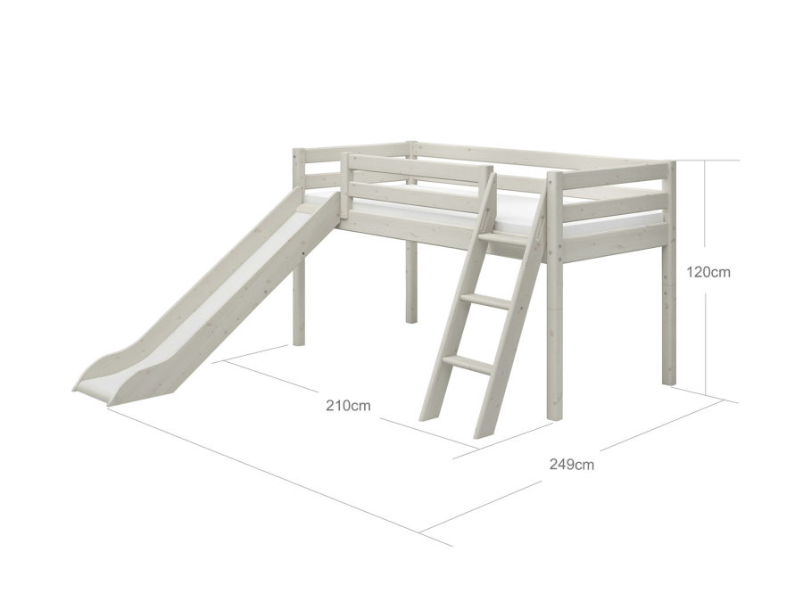 Flexa Classic halfhoogslaper m. glijbaan en schuine ladder 90x200 whitewash - Afbeelding 4