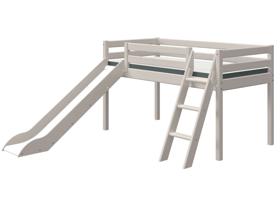 Flexa Classic halfhoogslaper m. glijbaan en schuine ladder 90x200 greywash