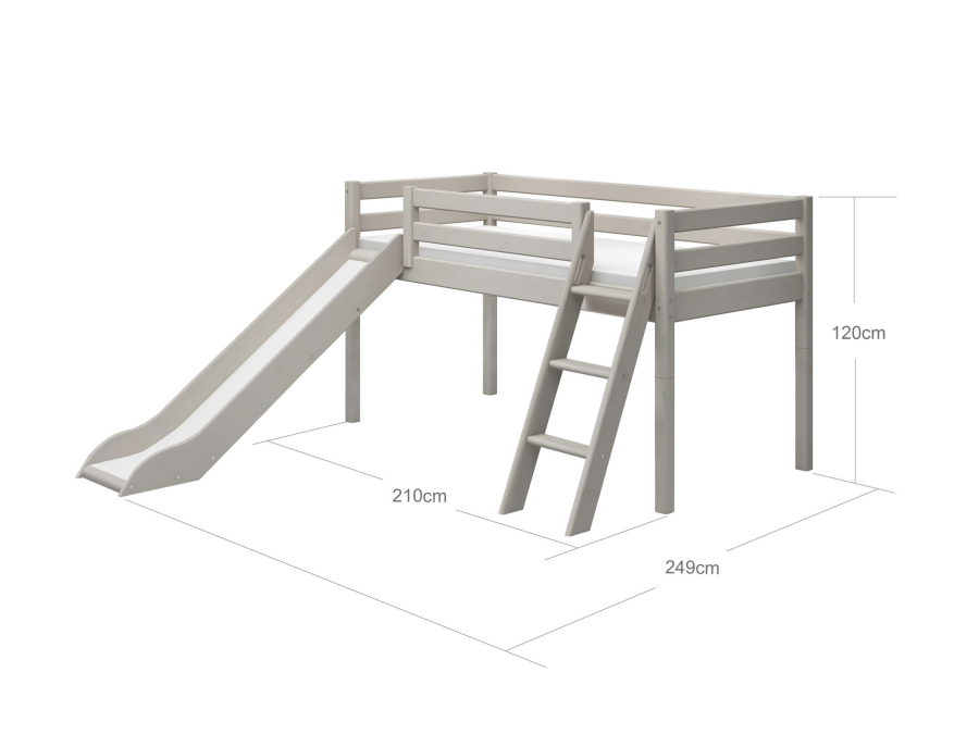 Flexa Classic halfhoogslaper m. glijbaan en schuine ladder 90x200 greywash - Afbeelding 4