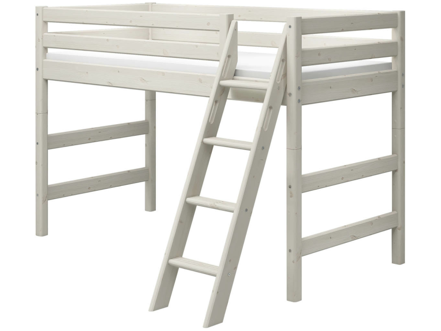 Flexa Classic verhoogde halfhoogslaper m. schuine ladder 90x200 whitewash