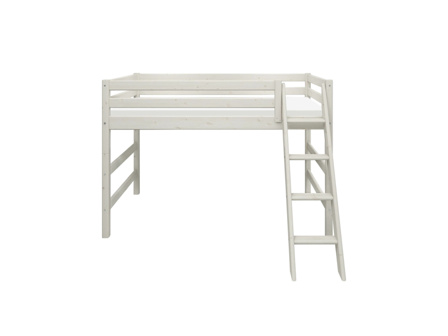 Flexa Classic verhoogde halfhoogslaper m. schuine ladder 90x200 whitewash - Afbeelding 2