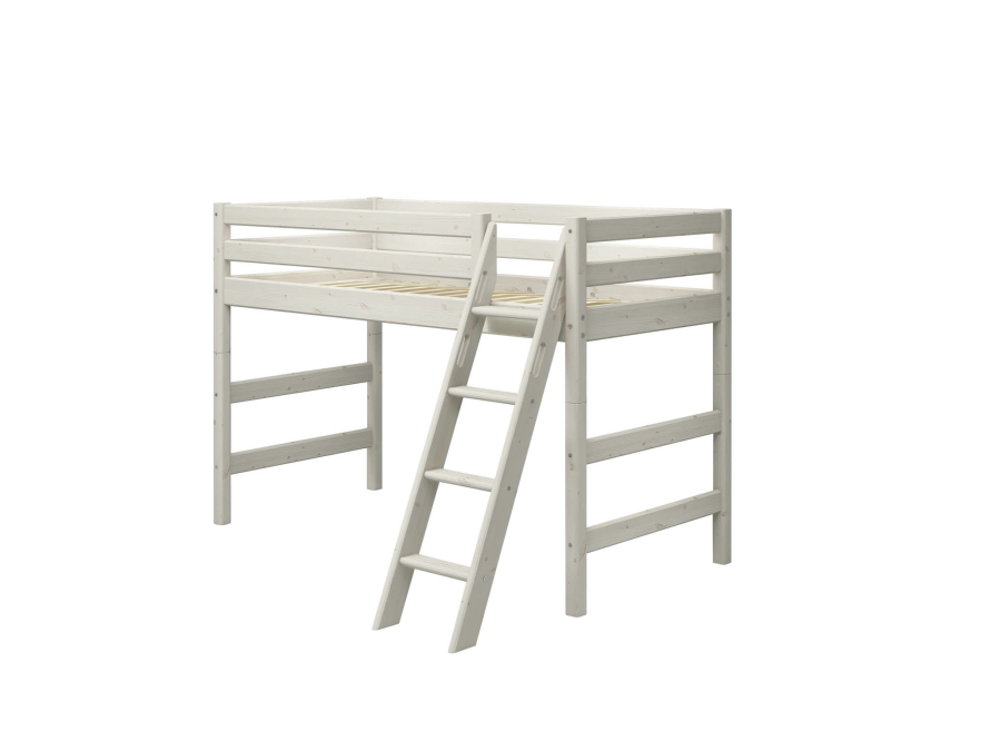 Flexa Classic verhoogde halfhoogslaper m. schuine ladder 90x200 whitewash - Afbeelding 3