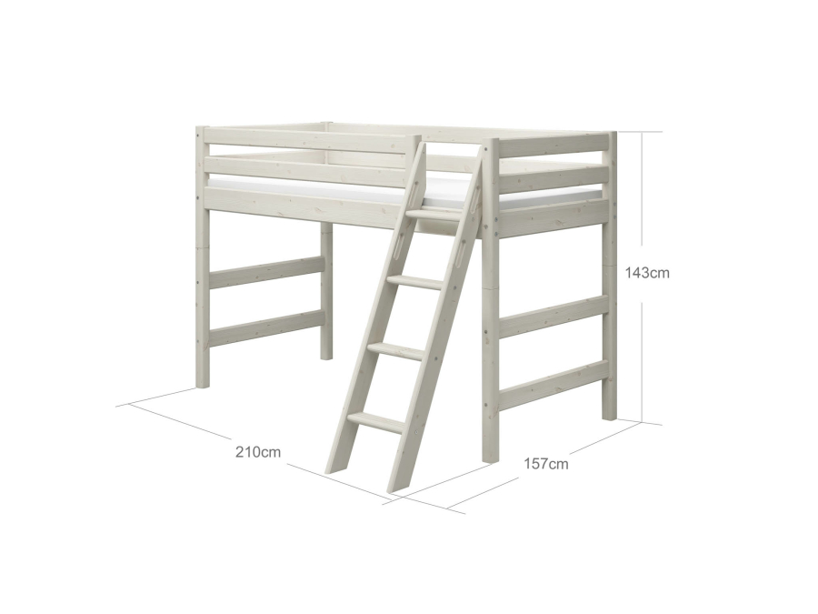 Flexa Classic verhoogde halfhoogslaper m. schuine ladder 90x200 whitewash - Afbeelding 4