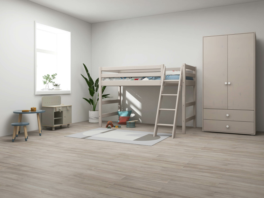 Flexa Classic verhoogde halfhoogslaper m. schuine ladder 90x200 greywash - Afbeelding 6