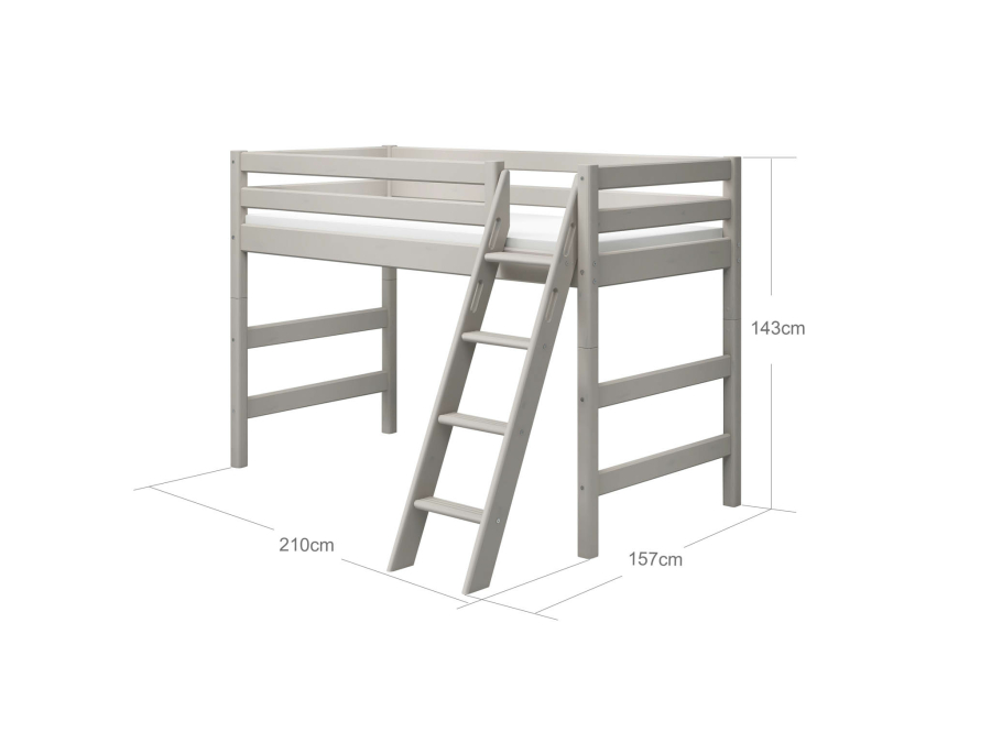 Flexa Classic verhoogde halfhoogslaper m. schuine ladder 90x200 greywash - Afbeelding 4