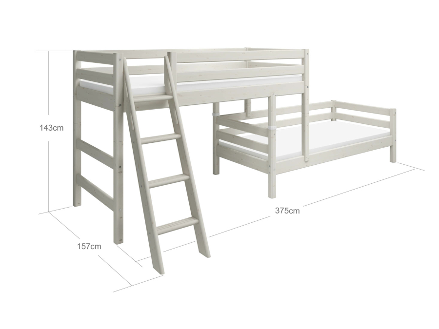 Flexa Classic hoekstapelbed m. schuine ladder 90x200 whitewash - Afbeelding 6
