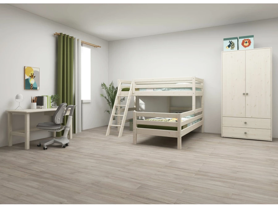 Flexa Classic hoekstapelbed m. schuine ladder 90x200 whitewash - Afbeelding 7