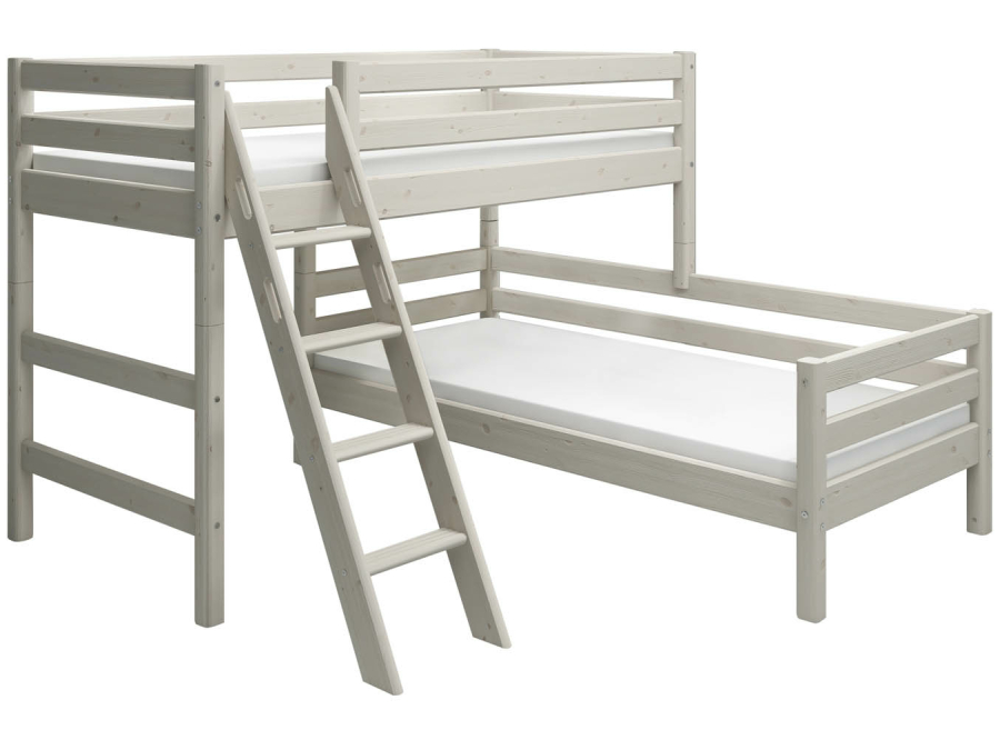 Flexa Classic hoekstapelbed m. schuine ladder 90x200 whitewash