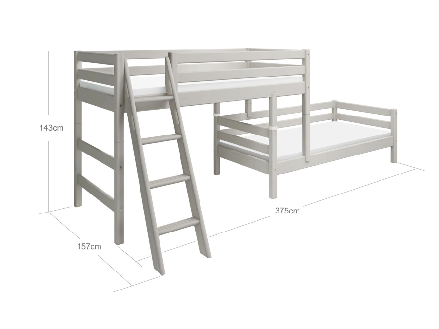 Flexa Classic hoekstapelbed m. schuine ladder 90x200 greywash - Afbeelding 6