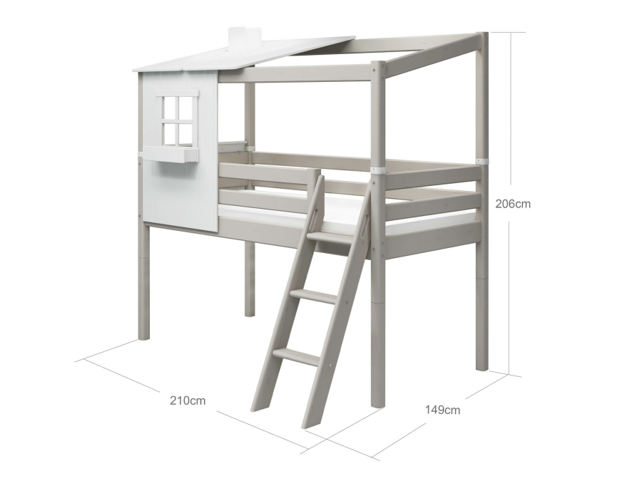 Flexa Classic halfhoogslaper m. 1/2 huis 90x200 greywash - Afbeelding 4