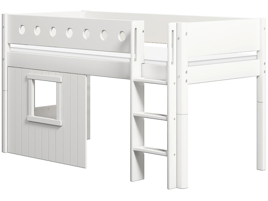 Flexa White boomhut halfhoogslaper rechte ladder - wit