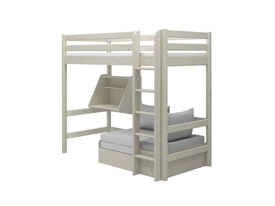 Flexa Classic casa hoogslaper met matras rechte ladder 90x200 whitewash - Afbeelding 3