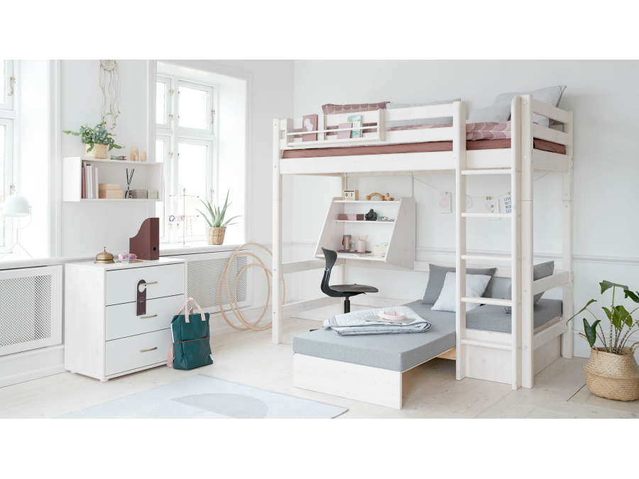 Flexa Classic casa hoogslaper met matras rechte ladder 90x200 whitewash - Afbeelding 9